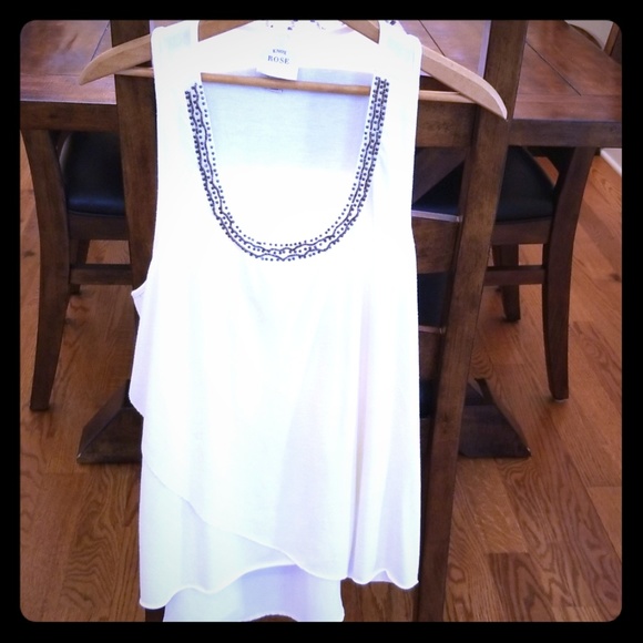 Knox Rose Tops - Knox Rose Boho style cream with beaded trim blouse